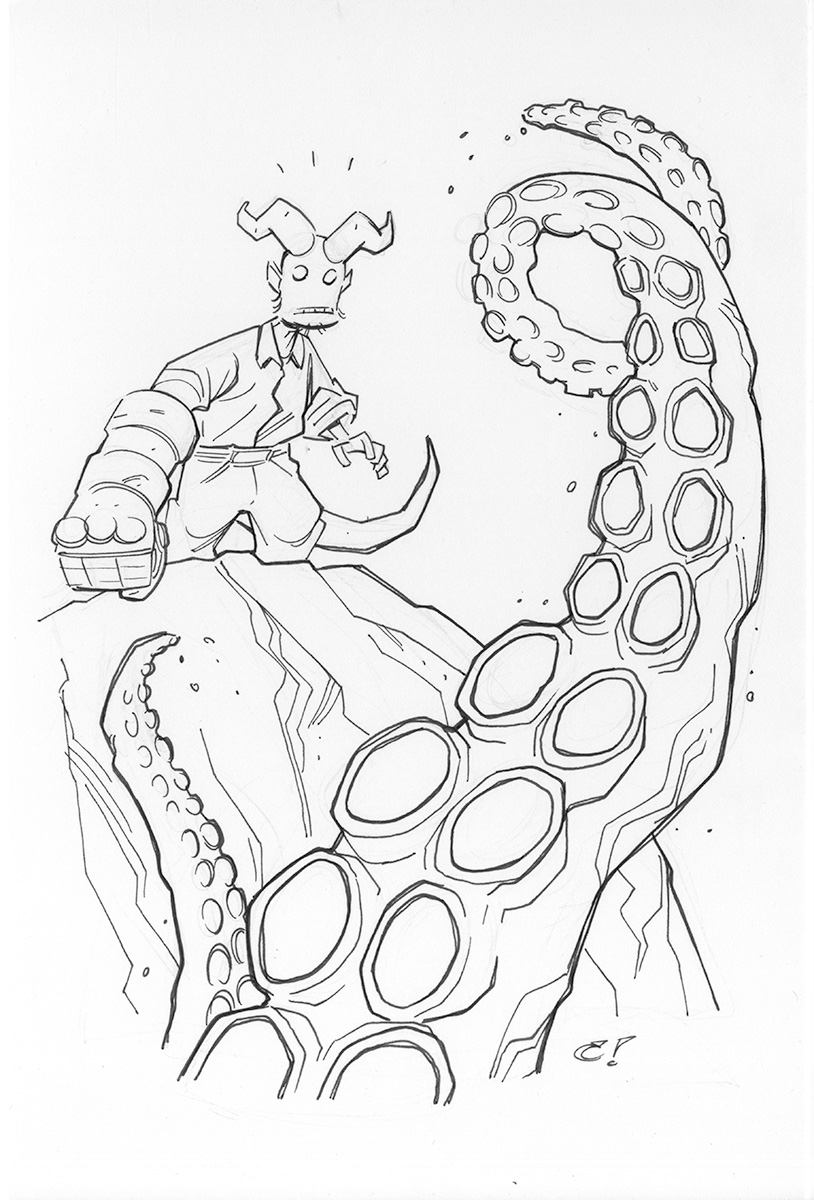 young hellboy sketch (kraken) - craig rousseau